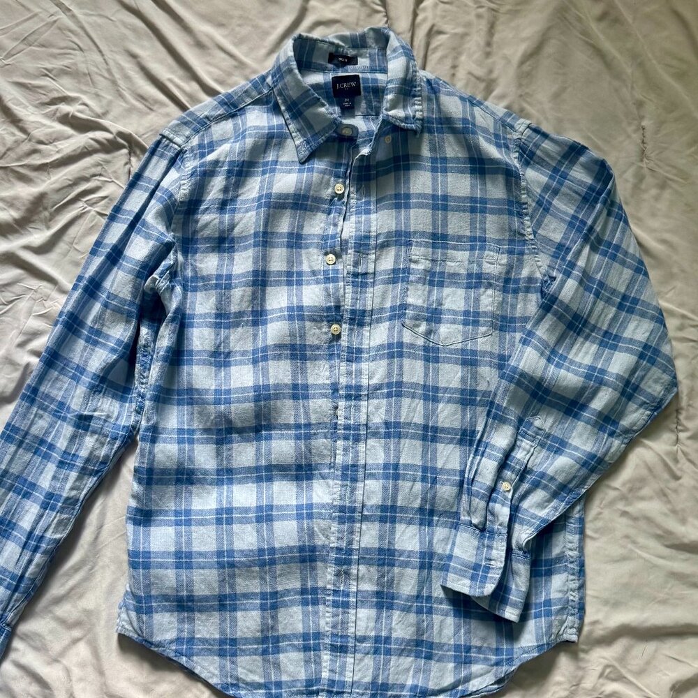 J. Crew Slim Fit Checkered Long Sleeve Shirt, Size Medium